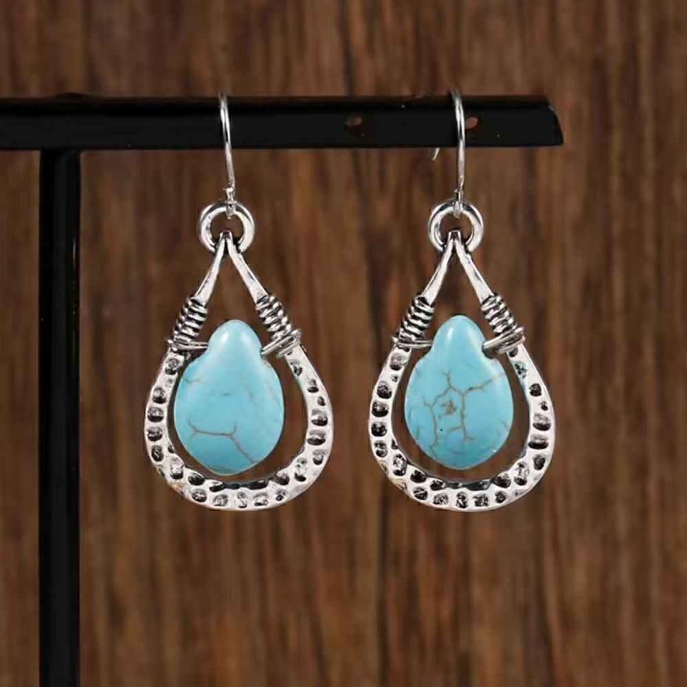 Boho Hammered Silver Tone With Faux Turquoise Stone NWT